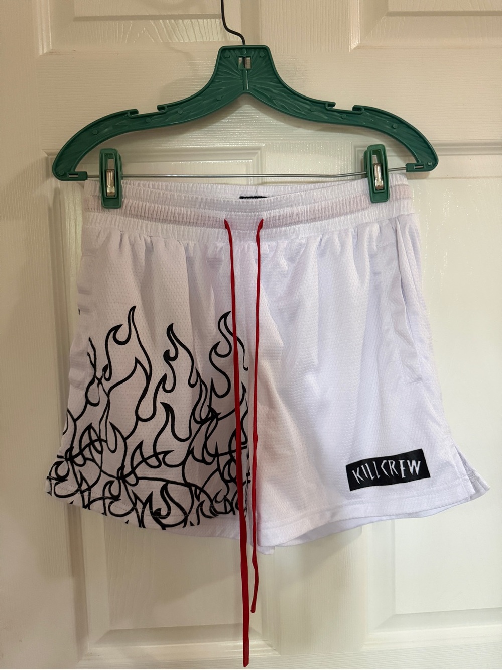 Kill Crew MUAY THAI FLAME SHORTS (MID THIGH CUT) - WHITE / BLACK